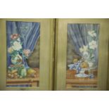 Pair of gilt framed pastels by Paul C Barker ARA, Summer and Winter. 46 x 23 cm. Not available for