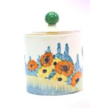 Clarice Cliff Hollyhocks pattern lidded preserve pot with non-matching lid. P&P Group 2 (£18+VAT fo