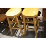 Pair of contemporary beech kitchen stools. Not available for in-house P&P.