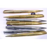 Seven Bolascrip German rolled gold and chrome propelling pencils (leads still available). P&P