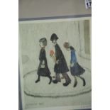 LS Lowry print, The Family, with gallery blind stamp, 21 x 26 cm. Not available for in-house P&P.