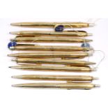 Nine Bolascrip German rolled gold push button pencils (leads still available). P&P group 1 (£14
