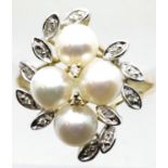 9ct gold pearl and diamond ring, size O/P, 4.4g. P&P Group 1 (£14+VAT for the first lot and £1+VAT