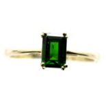 9ct gold emerald cut green stone ring, size P, 1.6g. P&P Group 1 (£14+VAT for the first lot and £1+