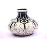 Moorcroft Peacock Parade vase in black and white, H: 10 cm. P&P Group 2 (£18+VAT for the first lot