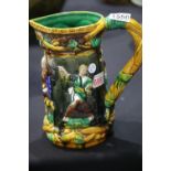 Large figural decorated Majolica jug, H: 25 cm. P&P Group 3 (£25+VAT for the first lot and £5+VAT