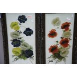 Pair of Victorian wood framed paintings on glass of flowers. Not available for in-house P&P.