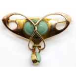 Edwardian Art Nouveau brooch set with turquoise, presumed 15ct gold. P&P Group 1 (£14+VAT for the