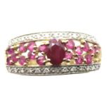 9ct gold ring set with rubies and diamonds, size P, 2.8g. P&P Group 1 (£14+VAT for the first lot and