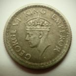 1942 - Silver Quarter Rupee of King George VI. P&P Group 1 (£14+VAT for the first lot and £1+VAT for