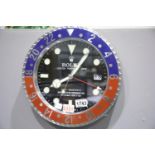 Pepsi type dealers wall clock with sweeping second hand. Not available for in-house P&P.