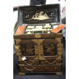 Vintage Chinese Mahjong set in a decorative box with copper mounts, Box H: 38 cm. P&P Group 3 (£25
