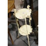 Vintage Coalbrookdale style cast iron painted two tier pan stand, H: 70 cm. This lot is not