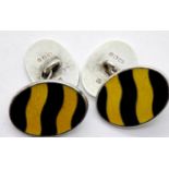 Sterling silver and enamel Honey Bee cufflinks, fully hallmarked. P&P Group 1 (£14+VAT for the first