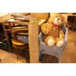 Pair of Lloyd Loom style wicker armchairs and a large plush bear. Not available for in-house P&P.