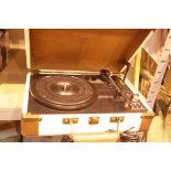 Cream GPO Ambassador briefcase 3 speed record player USB recorder; built in twin stereo speakers;