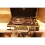 Green GPO Ambassador briefcase 3 speed record player USB recorder; built in twin stereo speakers;