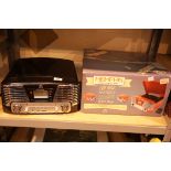 Black GPO Memphis retro music centre - 3 speed turntable: 33/45/78; MP3/USB player; FM radio with