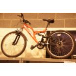 Trax TFS 24 18 speed mountain bike with 14" frame and dual suspension. Not available for in-house
