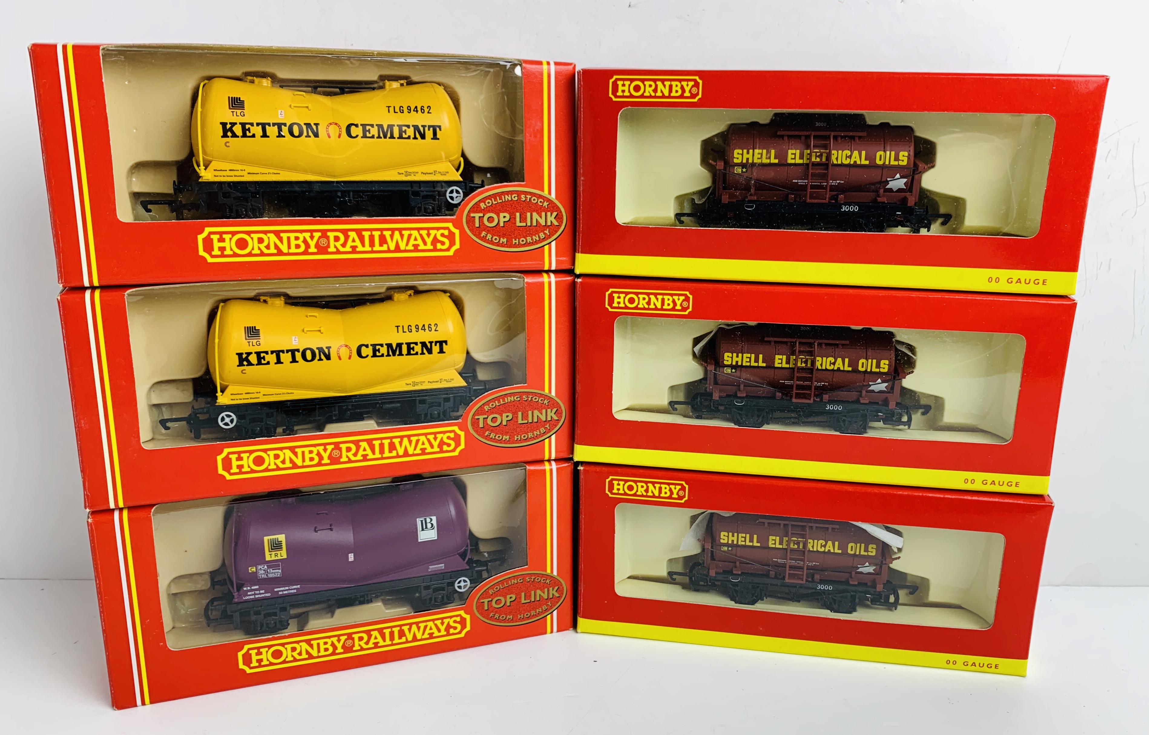 6x Hornby OO Gauge Wagons - To include: 2x R6027 Ketton Cement Vee Tanker, 1x R6026 Lever Bros, 3x