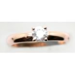 Ladies rose gold plated, silver cubic zirconia solitaire ring. P&P Group 1 (£14+VAT for the first