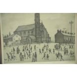 LS Lowry signed in pencil limited edition pencil drawing, St Mary's Beswick, 196/500, 38 x 26 cm.