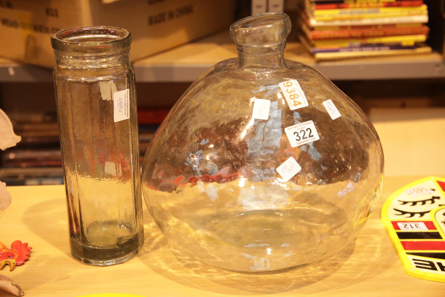 Large glass bowl and a glass vase. Not available for in-house P&P.