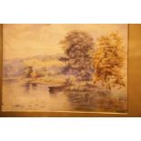 Antique watercolour on paper of river scene, signed F Ould '88, 36 x 25 cm. Not available for in-