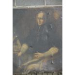 17thC oil on canvas painting of a clergyman, 90 x 90 cm. Not available for in-house P&P. Condition