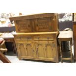 Old Charm carved oak court cupboard. Not available for in-house P&P.