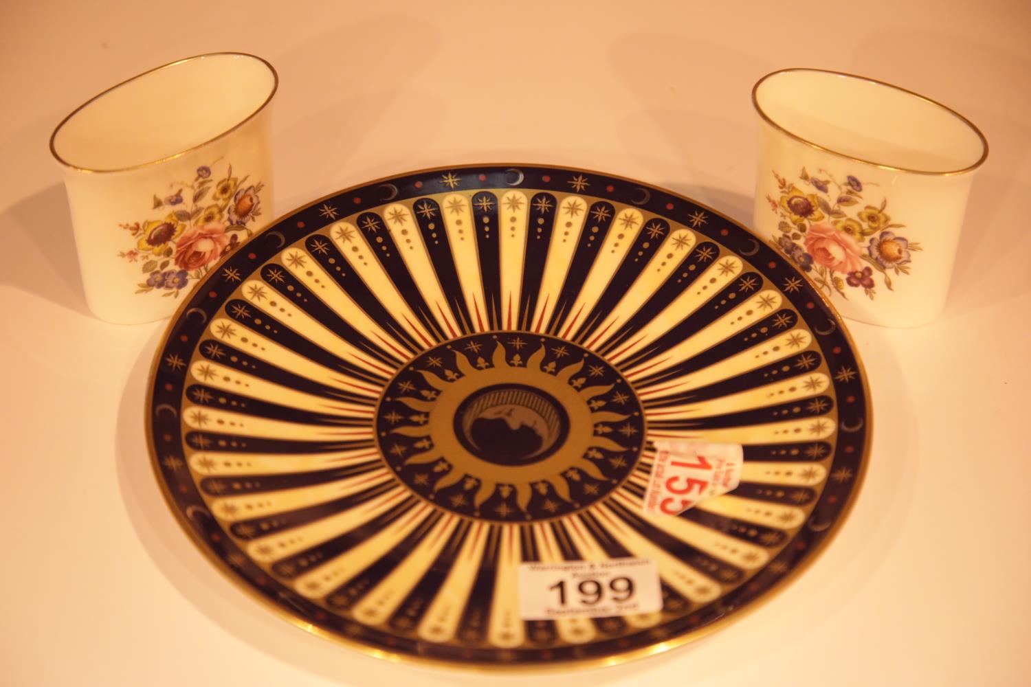 Royal Worcester Centenary plate and two small floral pots. P&P Group 2 (£18+VAT for the first lot
