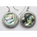 Silver and mother of pearl round drop earrings. P&P Group 1 (£14+VAT for the first lot and £1+VAT