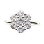 Silver cubic zirconia cluster ring. P&P Group 1 (£14+VAT for the first lot and £1+VAT for subsequent
