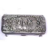 Victorian 1899 sterling silver ladies evening purse with repousse pictorial scene of a country park,