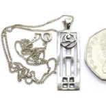 Silver Charles Rennie Macintosh pendant on chain. P&P Group 1 (£14+VAT for the first lot and £1+