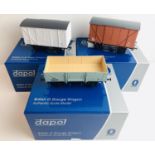 3x Dapol O Gauge BR Wagons - To Include: 7F-056-001, 7F-057-001, 7F-053-001 - All Boxed. P&P Group 2