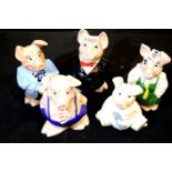 Set of five Natwest pigs with stoppers, tallest H: 18 cm. P&P Group 3 (£25+VAT for the first lot and