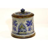 Royal Doulton Lambeth ware tobacco jar with lid. P&P Group 2 (£18+VAT for the first lot and £3+VAT