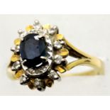 9ct gold, sapphire and diamond ring, size O/P, 6.5g. P&P Group 1 (£14+VAT for the first lot and £1+