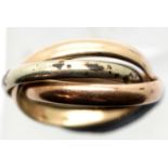 Three colour gold Russian style wedding ring, size M, 4.9g, no hallmarks. P&P Group 1 (£14+VAT for