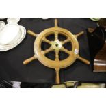 Small teak ships wheel, D: 60 cm. Not available for in-house P&P