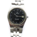 Gents Omega Seamaster quartz wristwatch c1977 stainless steel grey dial, original Omega strap. P&P