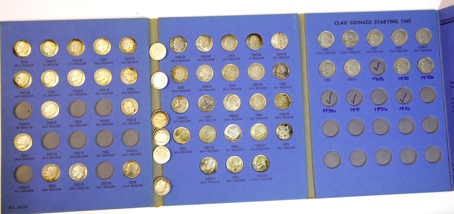 Whitman folder of Roosevelt dimes, 54 coins. P&P Group 1 (£14+VAT for the first lot and £1+VAT for - Image 2 of 2