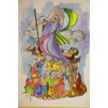 Original framed watercolour of Moses and the tablets of stone by Sami Zilkha 29 x 23 cm. Not