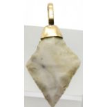 Neolithic flint arrowhead in a yellow metal pendant mount, L: 4.5 cm, 4.2g. P&P Group 1 (£14+VAT for