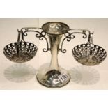 Silver hallmarked table piece with two pierced baskets, 510g.P&P Group 2 (£18+VAT for the first
