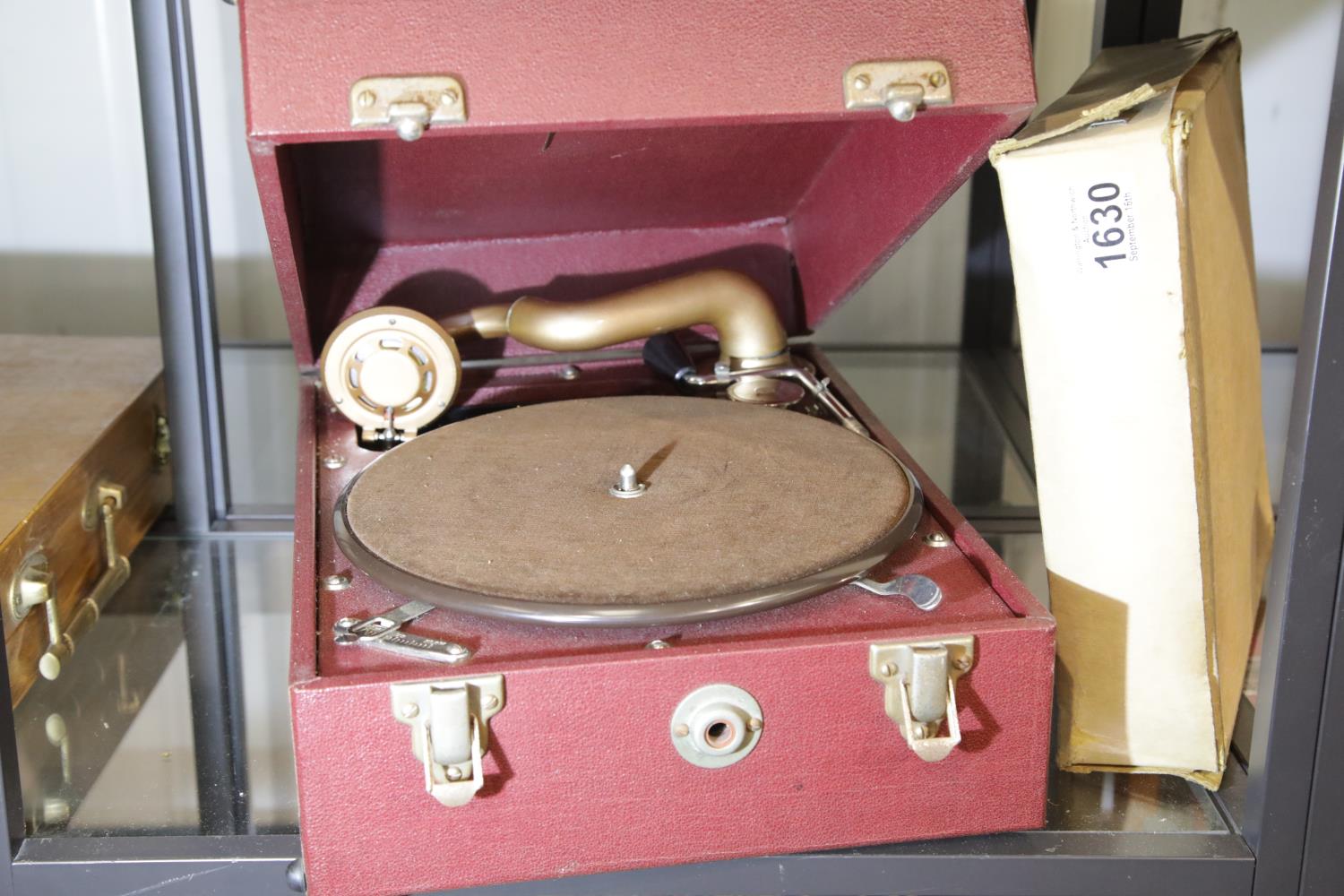 Portable Broadcaster wind up gramophone and records. Not available for in-house P&P