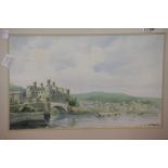 Watercolour of Conway Castle by G Taylor, 46 x 30 cm. Not available for in-house P&P