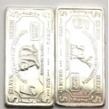 Two American 5g pure silver bars. P&P Group 1 (£14+VAT for the first lot and £1+VAT for subsequent