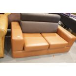 Modern faux leather two seater settee (folds flat), L: 167 cm. Not available for in-house P&P